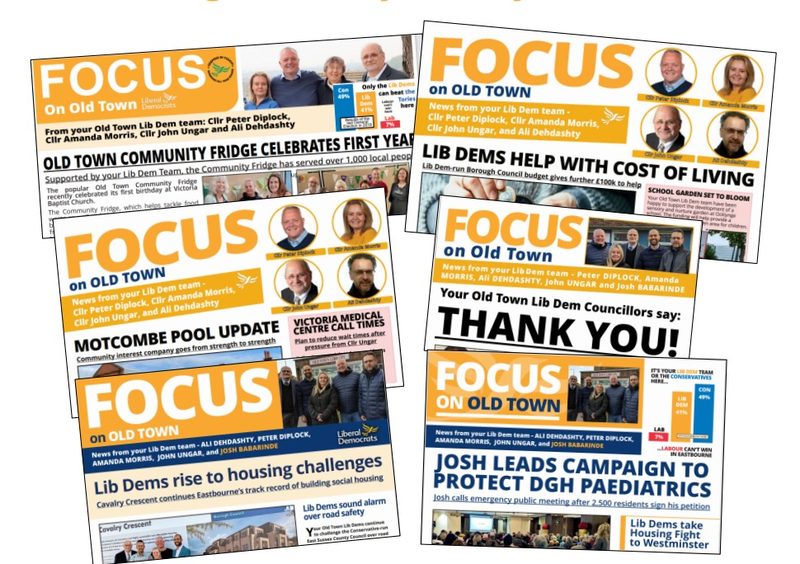A selection of Focus newsletters delivered by local Lib Dem volunteers